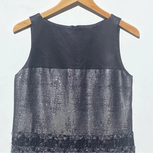 TORY BURCH Women’s Black and Silver Metallic Mixed Media Sleeveless Sheath Dress - Picture 3 of 8